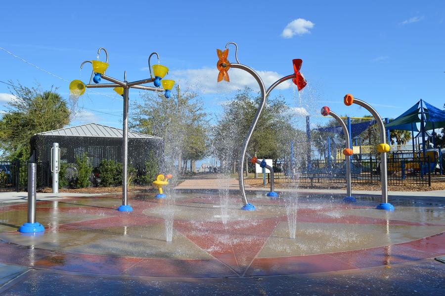 View of splash pad with water 
